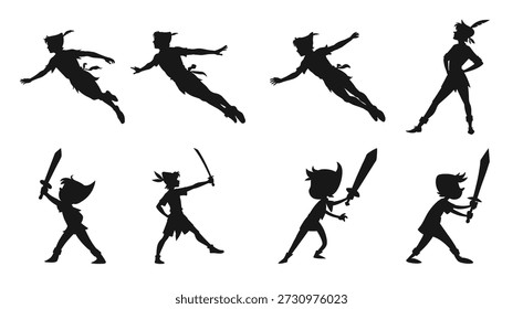 peter pan silhouette vector illustration