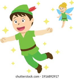 Peter Pan and Tinker Bell fairy tale illustration