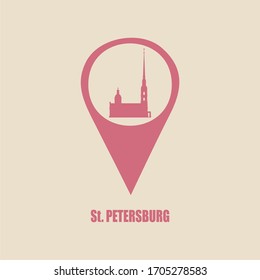 Peter and Paul fortress in Saint Petersburg, Russia. Simple silhouette in location pointer