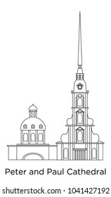 Peter and Paul Gothic Cathedral vector linear illustration