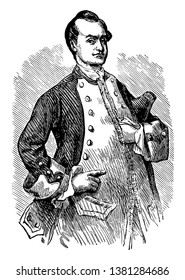 Peter Schuyler, 1657-1724, he was the first mayor of Albany, New York, and governor of the province of New York, vintage line drawing or engraving illustration