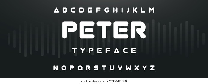 PETER Sports minimal tech font letter set. Luxury vector typeface for company. Modern gaming fonts logo design.