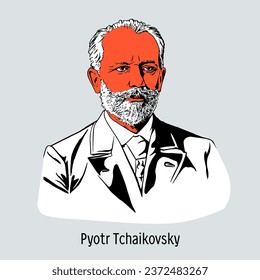 Peter Tchaikovsky was a Russian composer, teacher, conductor and music critic. Hand drawn vector illustration.