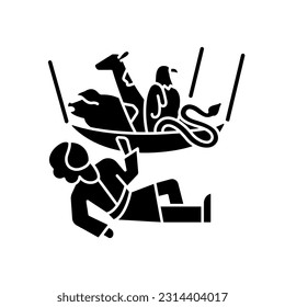 Peter vision black glyph icon. Vessel full of animals lowered from heaven. God send to apostle sign. Bible narratives. Silhouette symbol on white space. Solid pictogram. Vector isolated illustration