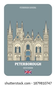 Peterborough Cathedral in Peterborough, UK. Architectural symbols of European cities. Colorful vector 