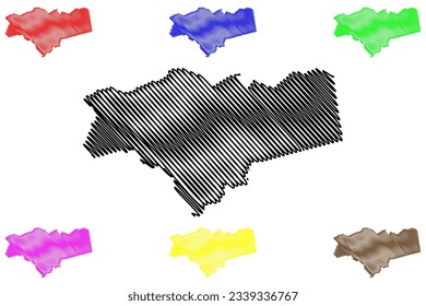 Peterborough City and unitary authority (United Kingdom of Great Britain and Northern Ireland, ceremonial county Cambridgeshire or Cambs, England) map, scribble sketch Medeshamstede, Gildenburgh map