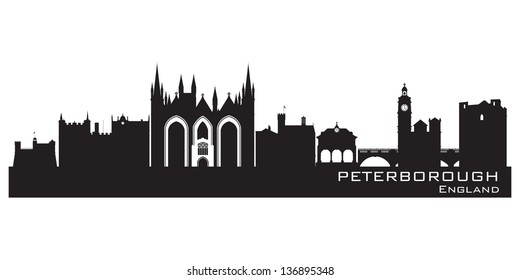 Peterborough England city skyline Detailed silhouette. Vector illustration