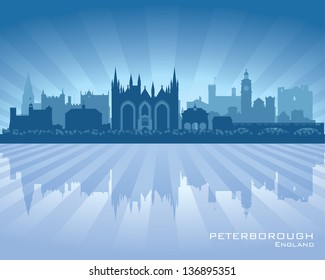Peterborough England city skyline silhouette. Vector illustration