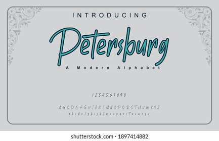 Petersburg font. Elegant alphabet letters font and number. Classic Copper Lettering Minimal Fashion Designs. Typography fonts regular uppercase and lowercase. vector illustration