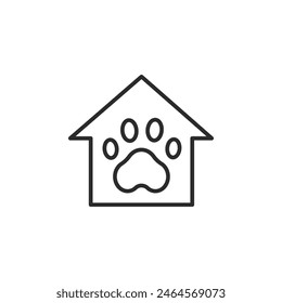 Pet-friendly home icon. Simple design featuring a house with a paw print, symbolizing pet-friendly accommodation or services. This icon is perfect for pet friendly landlords. Vector illustration