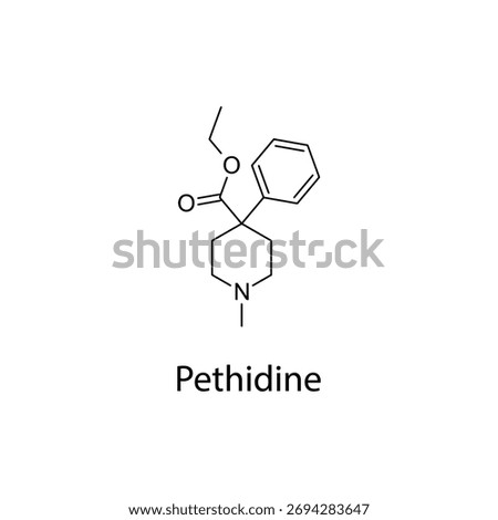 Pethidine molecular structure, synthetic opioid analgesic drug historically used for moderate to severe pain, clean scientific vector diagram, flat skeletal chemical formula isolated 