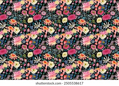 petite, charming flowers with a smooth design. Beautiful bouquets. Millefleurs à la liberty. Backgrounds with flowers for use in textiles, decoupage, scrapbooking, pattern fills, covers, and surfaces