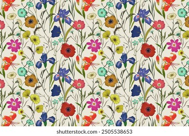 petite, charming flowers with a smooth design. Beautiful bouquets. Millefleurs à la liberty. Backgrounds with flowers for use in textiles, decoupage, scrapbooking, pattern fills, covers, and surfaces