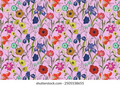petite, charming flowers with a smooth design. Beautiful bouquets. Millefleurs à la liberty. Backgrounds with flowers for use in textiles, decoupage, scrapbooking, pattern fills, covers, and surfaces