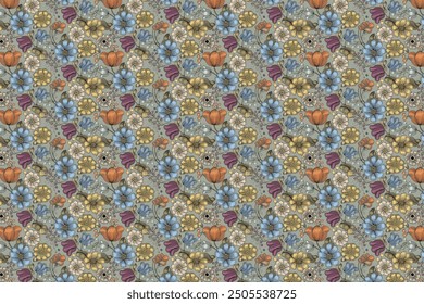 petite, charming flowers with a smooth design. Beautiful bouquets. Millefleurs à la liberty. Backgrounds with flowers for use in textiles, decoupage, scrapbooking, pattern fills, covers, and surfaces