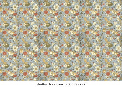 zierliche, charmante Blumen mit einem glatten Design. Schöne Sträuße. Millefleurs à la liberty. Hintergründe mit Blumen zur Verwendung in Textilien, Decoupage, Scrapbooking, Musterfüllungen, Abdeckungen und Oberflächen