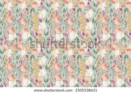 petite, charming flowers with a smooth design. Beautiful bouquets. Millefleurs à la liberty. Backgrounds with flowers for use in textiles, decoupage, scrapbooking, pattern fills, covers, and surfaces