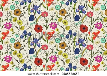 petite, charming flowers with a smooth design. Beautiful bouquets. Millefleurs à la liberty. Backgrounds with flowers for use in textiles, decoupage, scrapbooking, pattern fills, covers, and surfaces