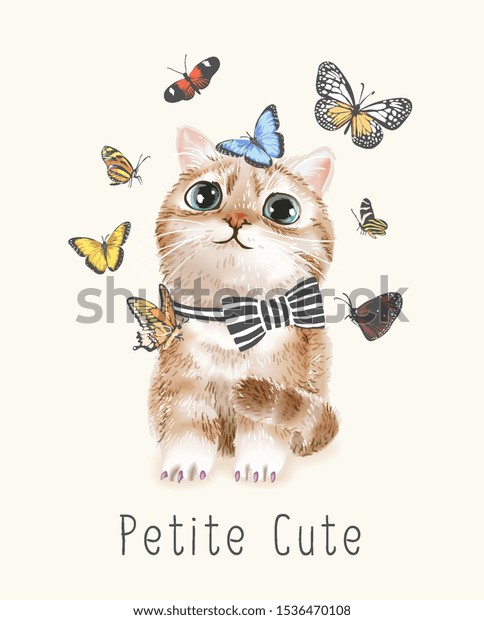かわいい猫と蝶のイラストを使った小さくてかわいいスローガン のベクター画像素材 ロイヤリティフリー 1536470108