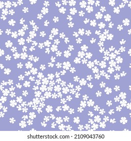 Petite Spring Garden peri violet flower silhouette vector seamless pattern. Vintage Romantic Liberty inspired small florals ditsy print. Bloomy calico background for fashion fabric or home textile