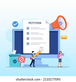 Petition form concept. People signing and spreading petition or complaint. flat vector