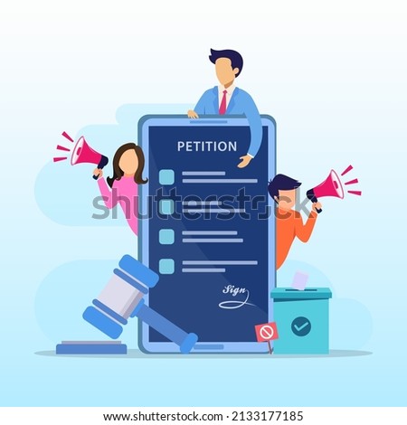 Petition form concept. People signing and spreading petition or complaint. flat vector