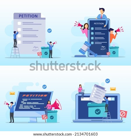 Petition form concept. People signing and spreading petition or complaint. flat vector	