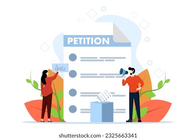 Petition form. Online petition concept, make a choice, ballot, democracy. People sign or fill out and distribute petitions or complaints. Vector illustration for Web Design and white Background.