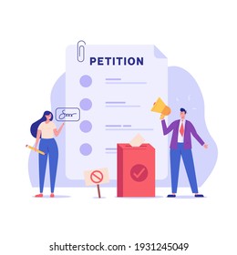 Petition form. People signing and spreading petition or complaint. Concept of Online petition, making choice, balloting Paper, democracy. Vector illustration for Web Design and Background