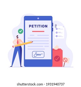 Petition form. People signing and spreading petition or complaint. Concept of Online petition, making choice, balloting Paper, democracy. Vector illustration for Web Design and Background