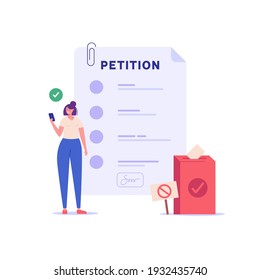 Petition form. People signing and spreading petition or complaint. Concept of Online petition, making choice, balloting Paper, democracy. Vector illustration for Web Design and Background