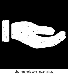 Petition Hand grainy textured icon for overlay watermark stamps. Flat symbol with dust texture. Dotted vector white ink rubber seal stamp with grunge design on a black background.