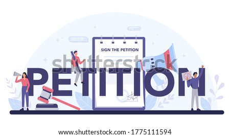 Petition typographic header. Collective public appeal document. Signing and spreading petition for changes. Document addressed to a government. Isolated flat vector illustration
