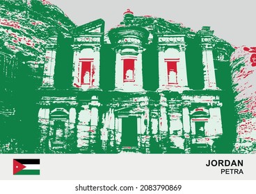 Petra, an ancient city, center of an Arab kingdom in Hellenistic and Roman times, the ruins of which are in southwest Jordan.Hand-drawn sketch in vector illustration.