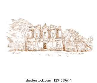 Petra. Jordan. Ancient city. Hand drawn vector illustration