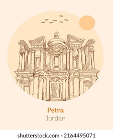 Petra jordan hand drawing vector illustration 