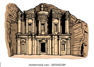 Petra -Jordan -The ancient city vector illustration - Hand drawn