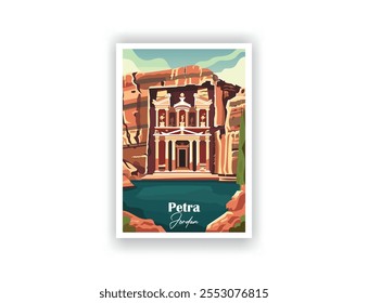 Petra, Jordan Vintage Travel Posters. Vector illustration. High Quality Prints