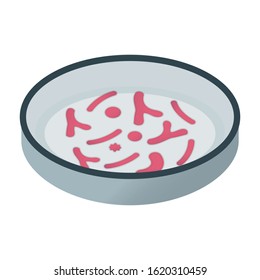 Petri Dish with Bacteria Concept Icon and Label. Health Research Symbol, Icon and Badge. Cartoon Vector illustration.