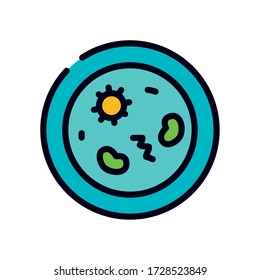 petri dish with bacteria and germs over white background, line and fill style, vector illustration