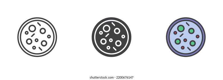 Petri dish with bacteria icon. Line, glyph and filled outline colorful version, outline and filled vector sign. Symbol, logo illustration. Different style icons set. Vector graphics