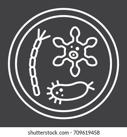 Petri dish of bacteria line icon, medicine and healthcare, microbiology sign vector graphics, a linear pattern on a black background, eps 10.