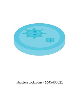 Petri dish with bacteria over white background, flat style icon, vector illustration