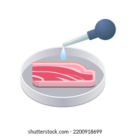 petri dish with beef steak cultured raw red meat made from animal cells artificial lab grown meat production concept