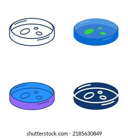 Petri dish icon set in flat and line style. Laboratory cup for experiments. Medical glassware. Vector illustration.