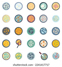 Petri dish icons set flat vector. Bacteria experiment. Dish culture isolated