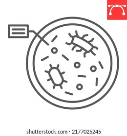 Petri dish line icon, biology and science, petri dish with bacteria vector icon, vector graphics, editable stroke outline sign, eps 10.