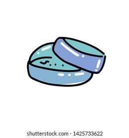 Petri dish line vector illustration   isolated on white.  Chemical equipment in color outlined childish doodle style. Chemistry and science for children