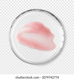 Petri dish with pink shower gel smear isolated realistic vector illustration