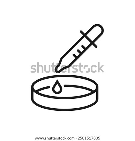 Petri dish with a pipette - line icon, editable stroke. Simple outline laboratory symbol. Lab vector illustration.